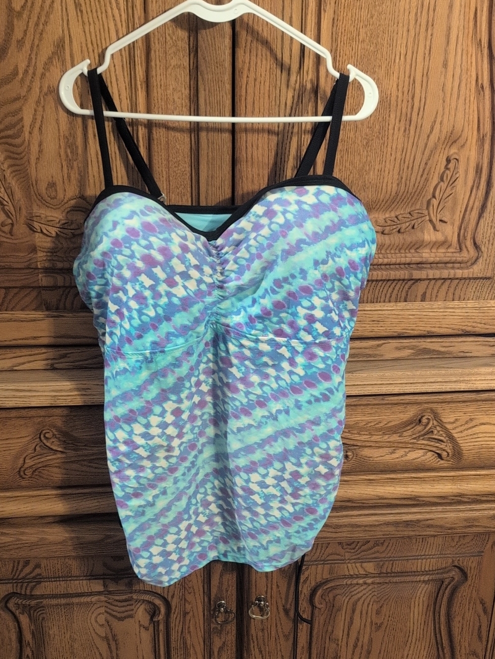 Aqua & Purple Patterned Tankini Top Only